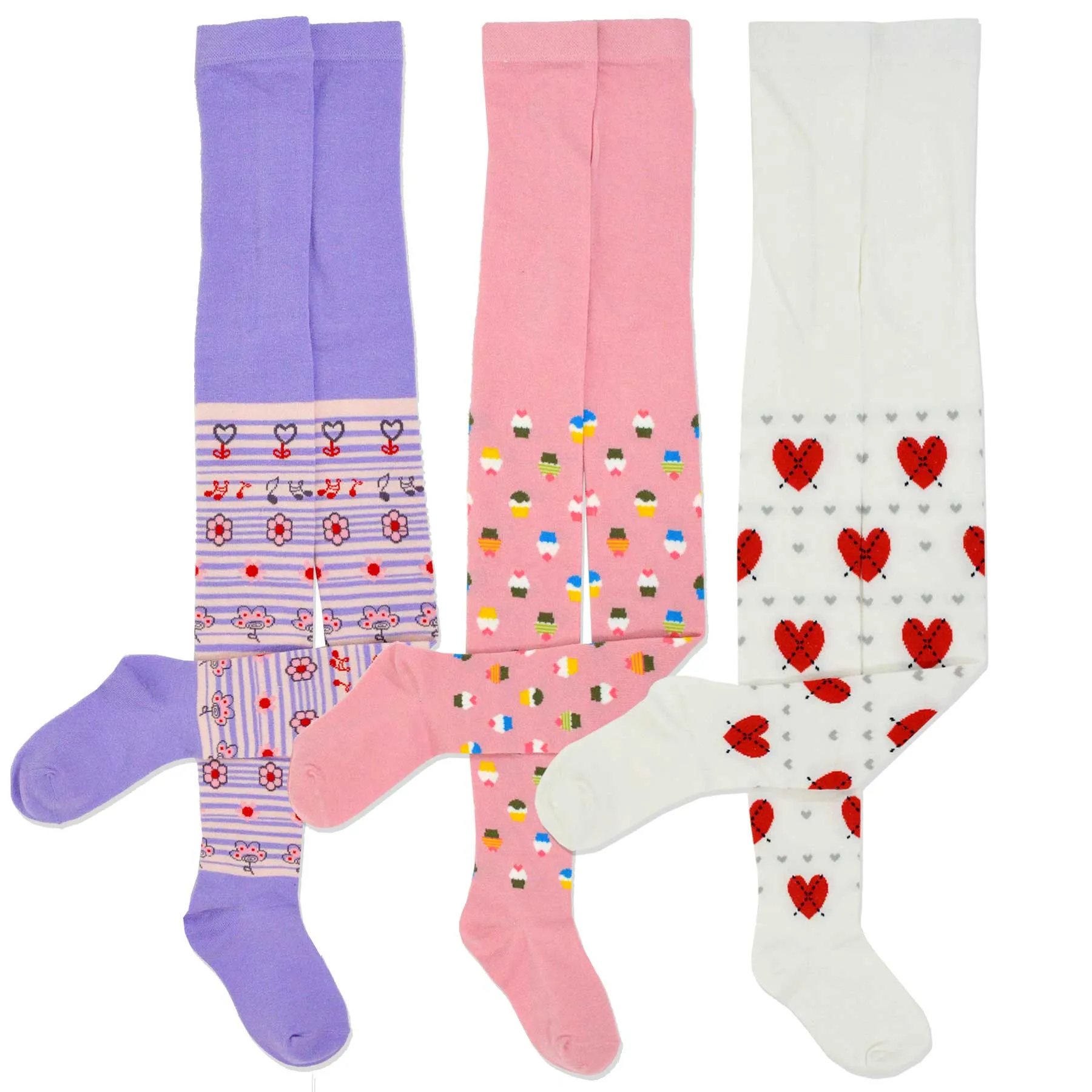 TeeHee Socks Kid's Casual Cotton Tights Cup Cakes 3-Pack (K1606)