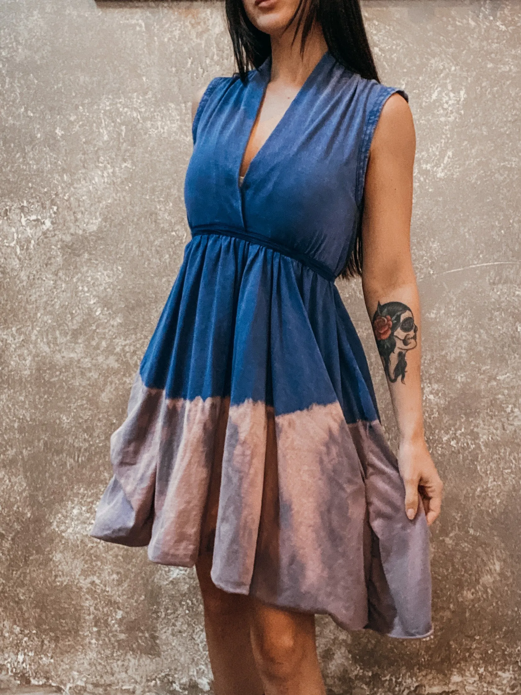 Tough Luv Sleeveless Goddess Dress Blue Dip Dye