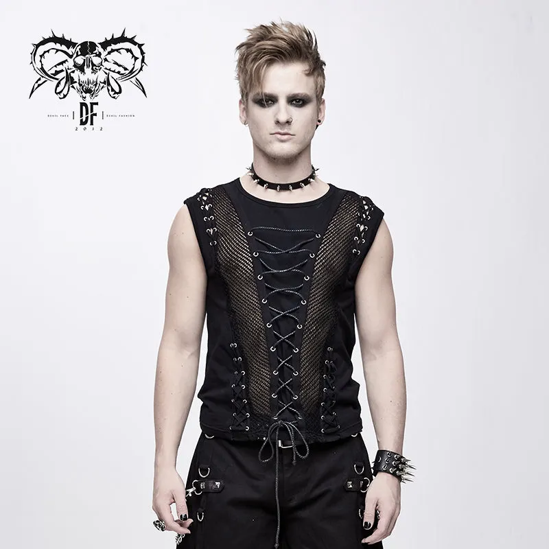 TT126 coarse grain woolen tied with rope cotton punk men vest