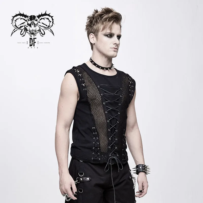 TT126 coarse grain woolen tied with rope cotton punk men vest