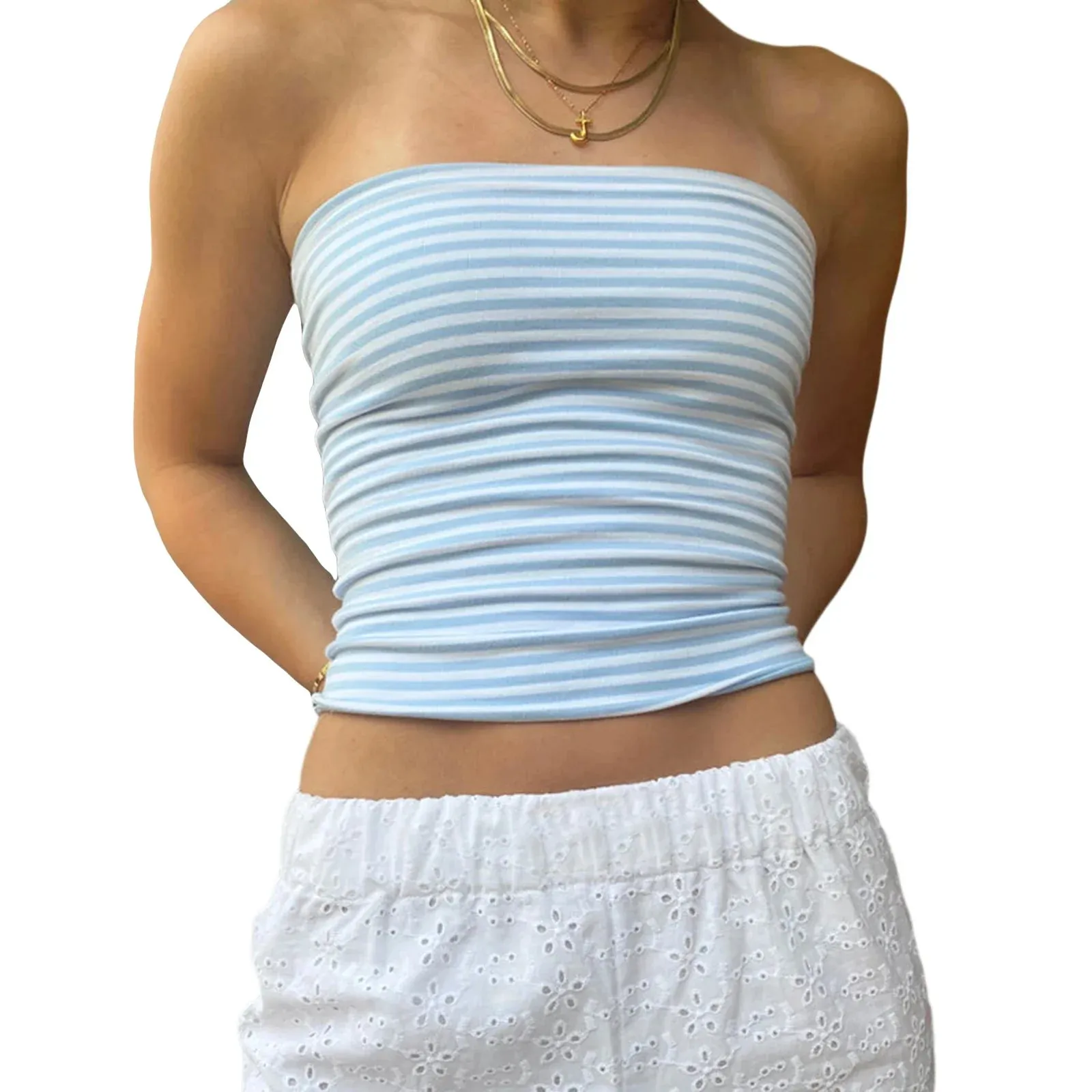 Tube Crop Strapless Slim Fitted Casual Off Shoulder Solid Color Crop Summer Top