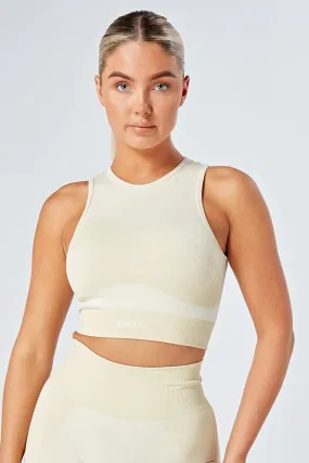 Twill Active Recycled Colour Block Body Fit Racer Crop Top - Stone