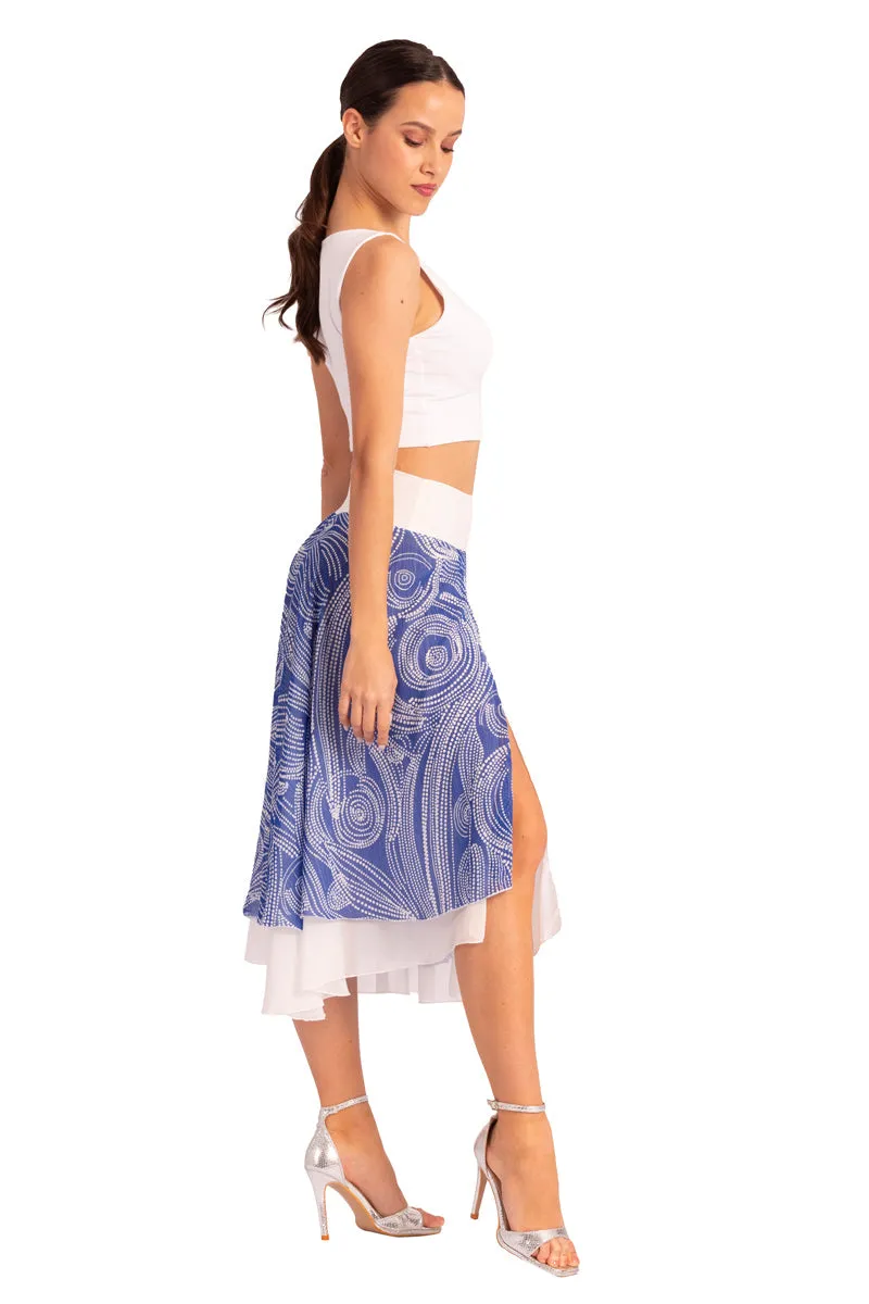 Two-layer Blue Cycladic Print Georgette Dance Skirt