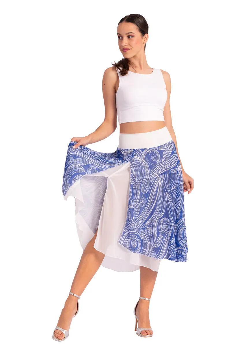 Two-layer Blue Cycladic Print Georgette Dance Skirt