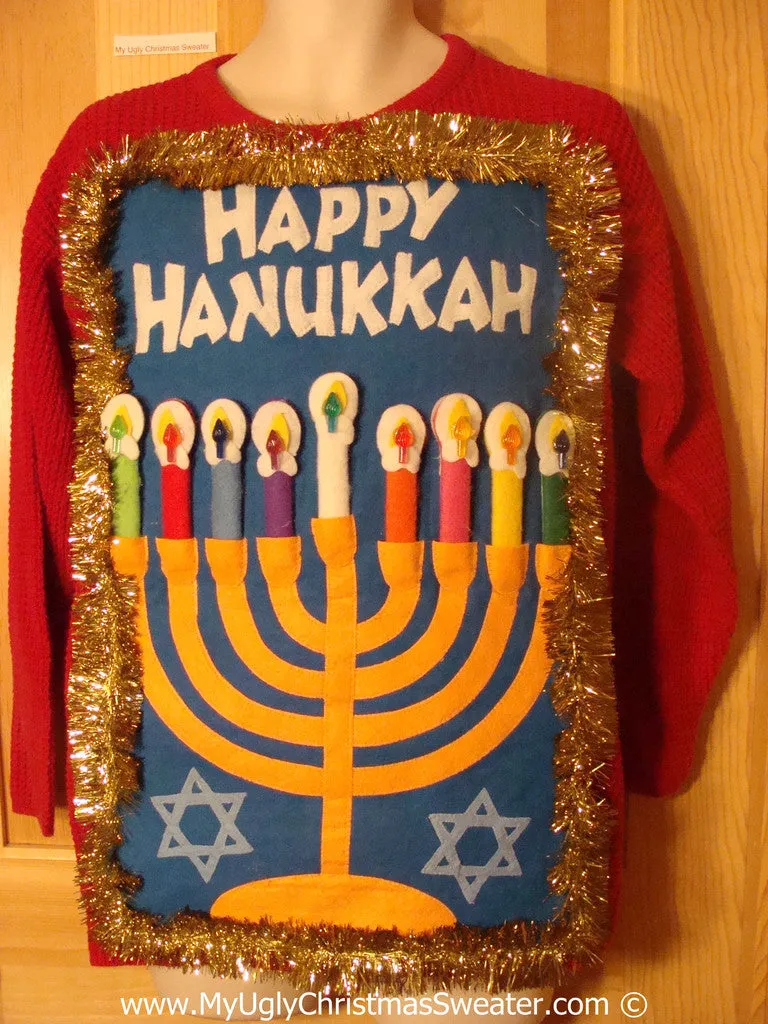 Ugly Christmas Sweater Party Hanukkah Sweater  Menorah (j286)