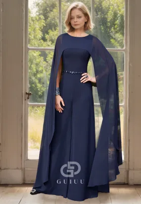 Unique Bateau Beads Belt Pants Long Mother of the Bride Dress