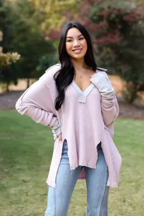 Utterly Adored Mauve Oversized Waffle Knit Top