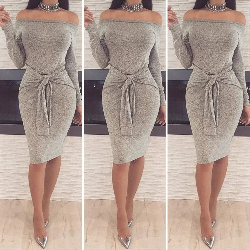 VenusFox Off Shoulder Waistband Midi Dresses