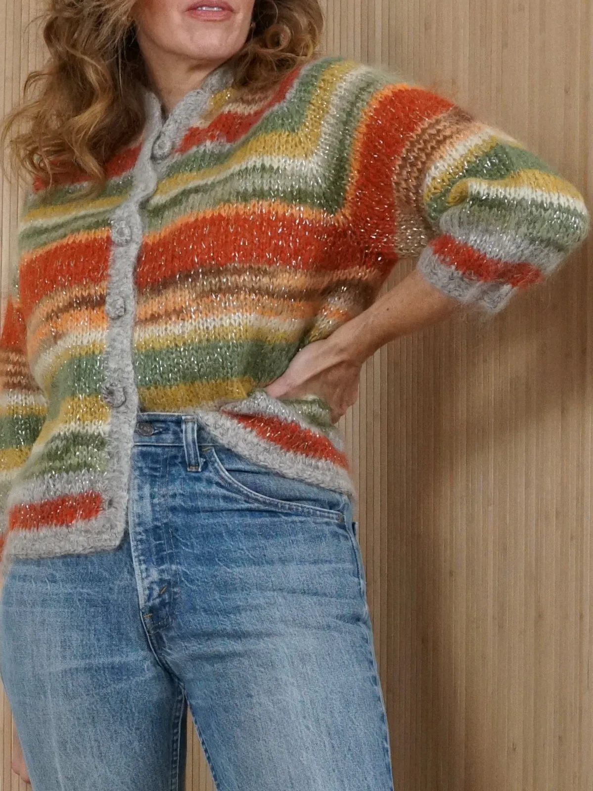 Vintage 60's Mohair Stripe Cardigan Sweater