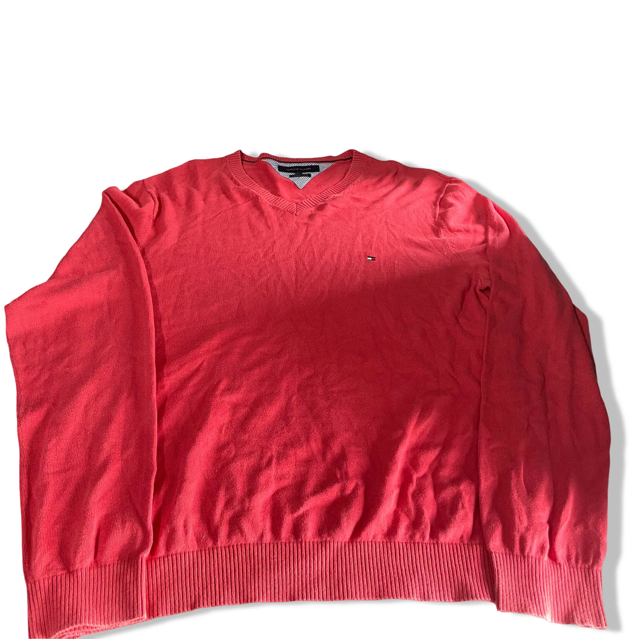 Vintage unisex Tommy Hilfiger red V-neck oversize sweatshirt XL|L28W22|SKU 6386