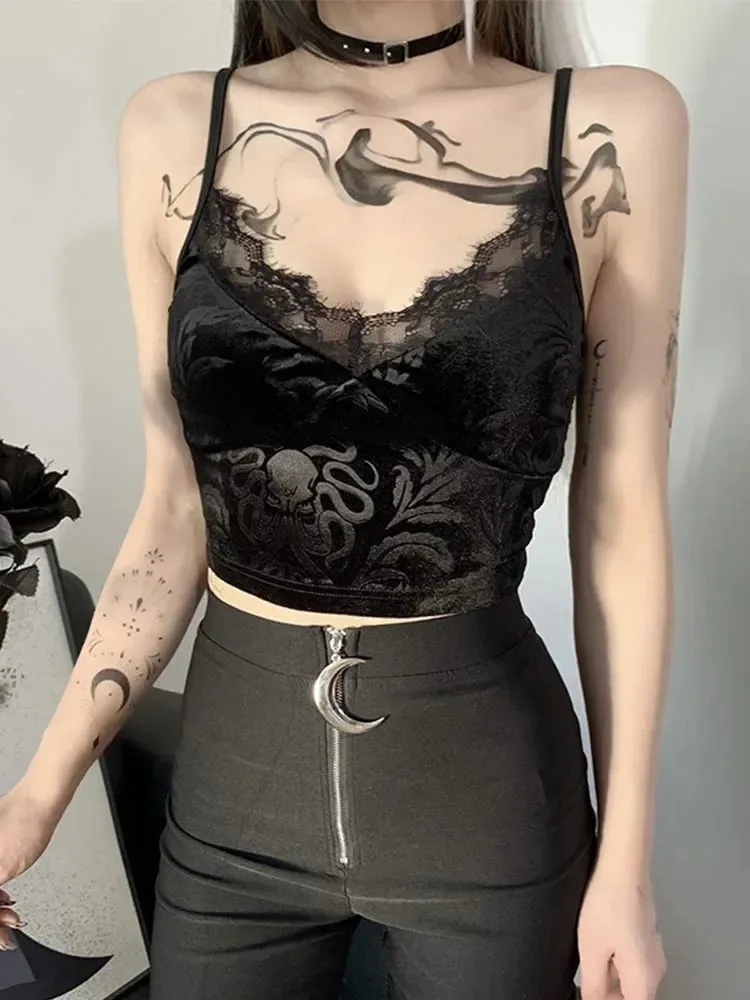 Vintage Y2K Sexy Lace Patchwork Bodycon Crop Top