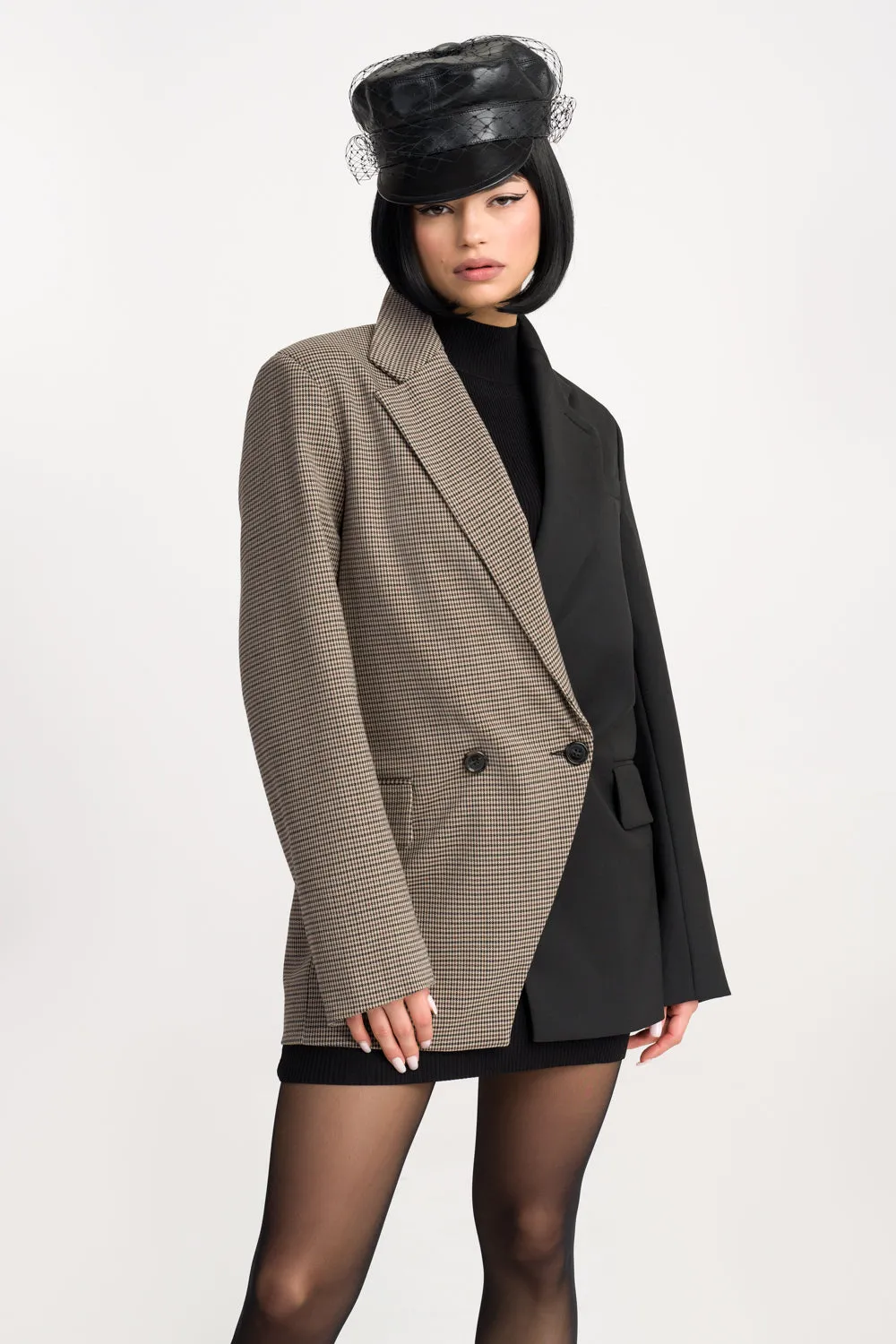 'Vivian' Two-Tone Oversized Wool-Blend Blazer