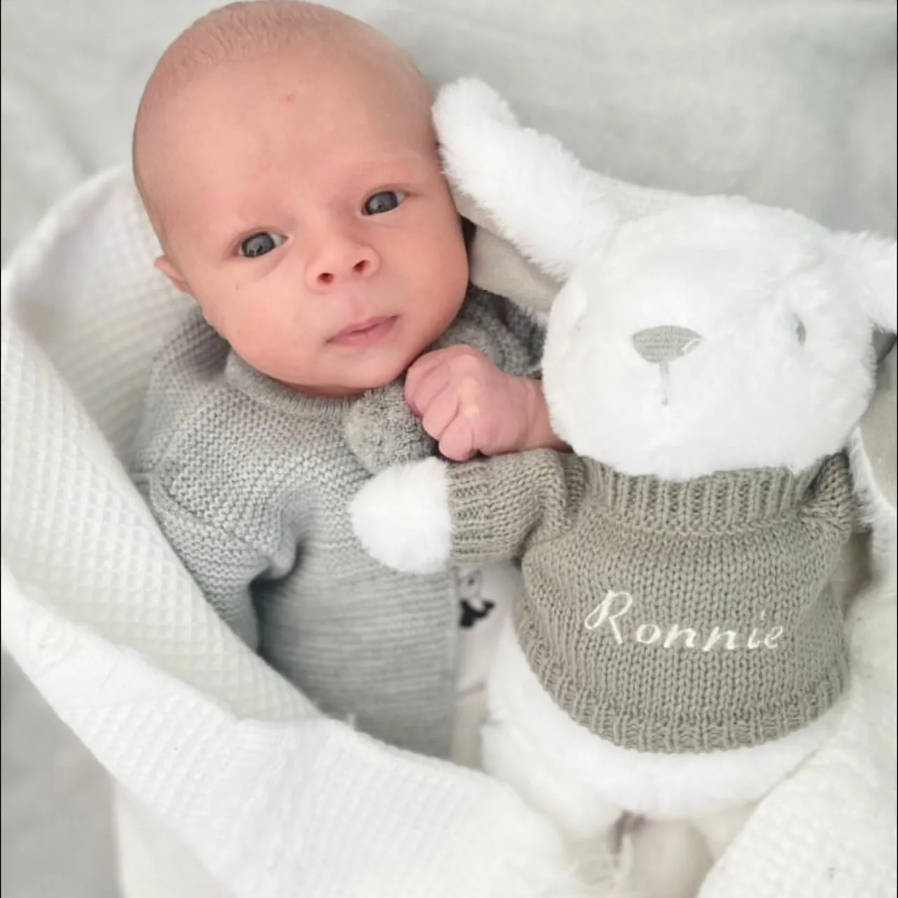 White Bunny With Personalised Embroidered Jumper