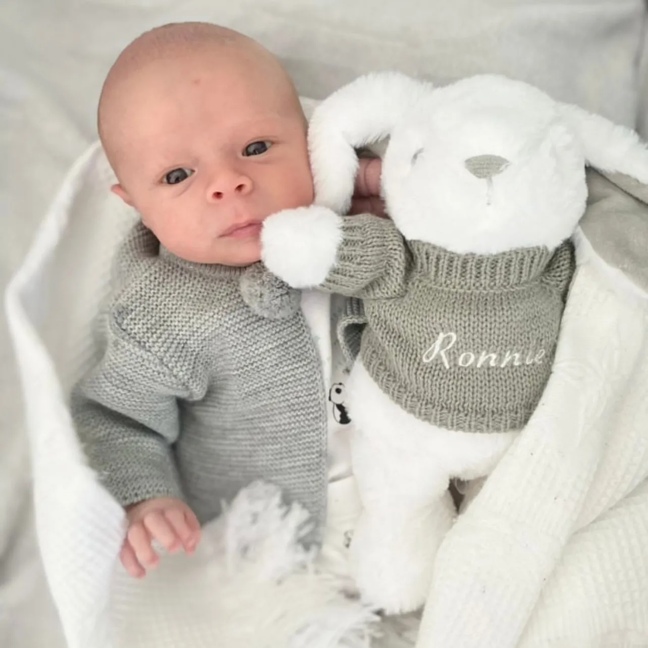 White Bunny With Personalised Embroidered Jumper