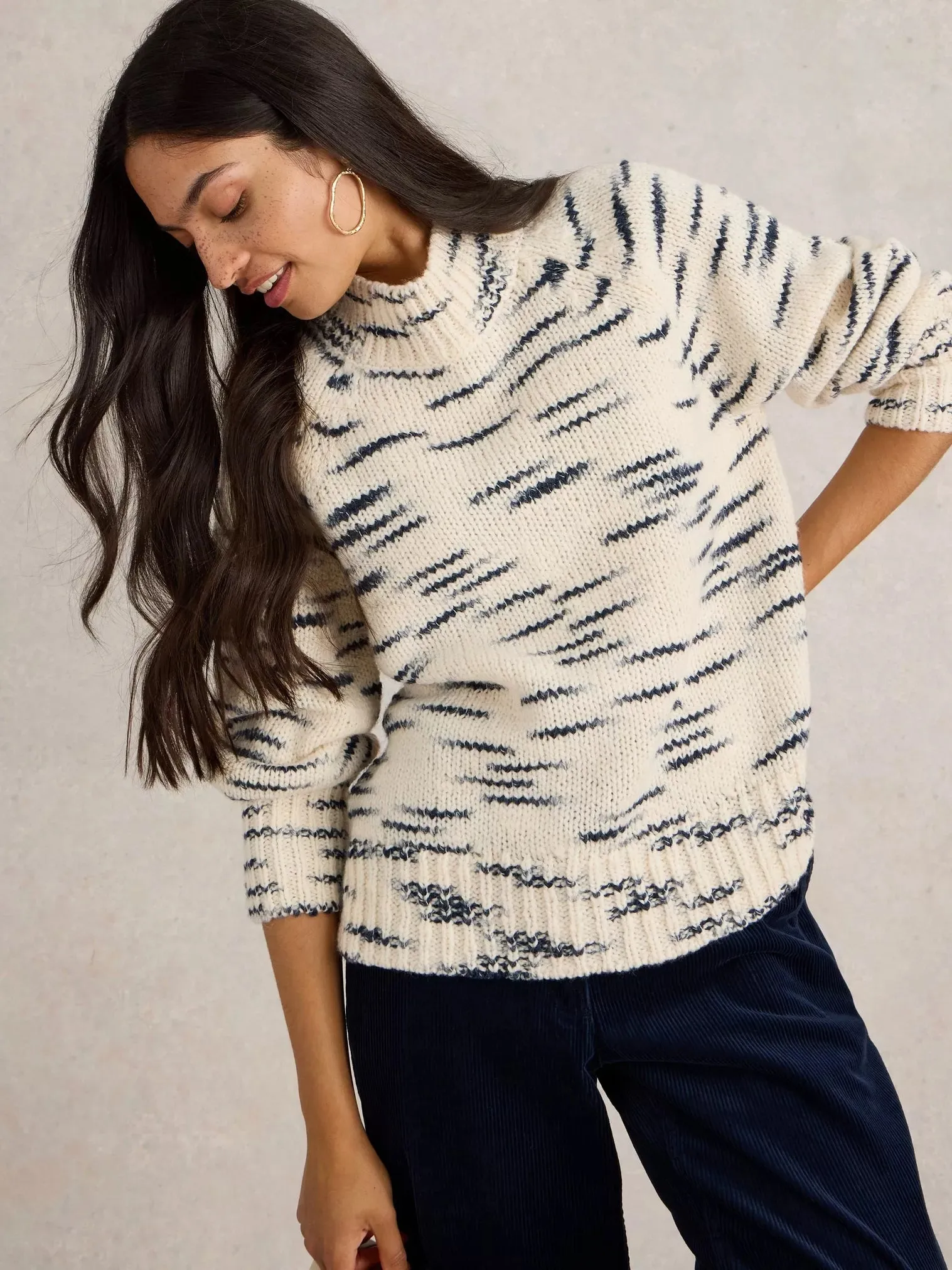 White Stuff Spacedye High Neck Knit Jumper Nat MLT