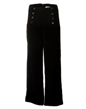 Wide Leg Button Front Sailor Dress Pant - Black