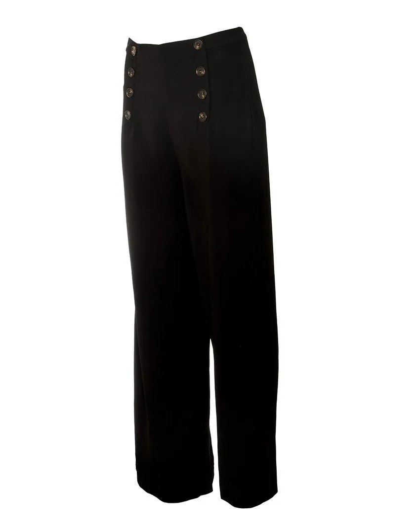 Wide Leg Button Front Sailor Dress Pant - Black