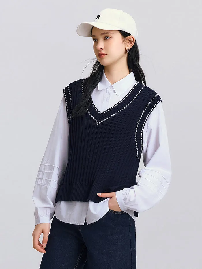 Women's 2 Piece Shirt Set With Over Vest