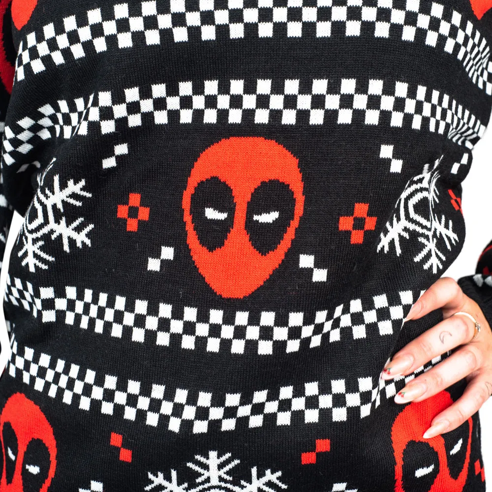 Women's Deadpool Holiday Snow Stripes Ugly Christmas Sweater