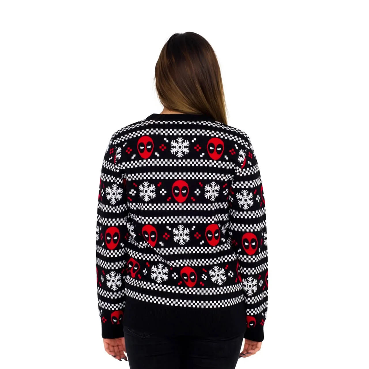 Women's Deadpool Holiday Snow Stripes Ugly Christmas Sweater