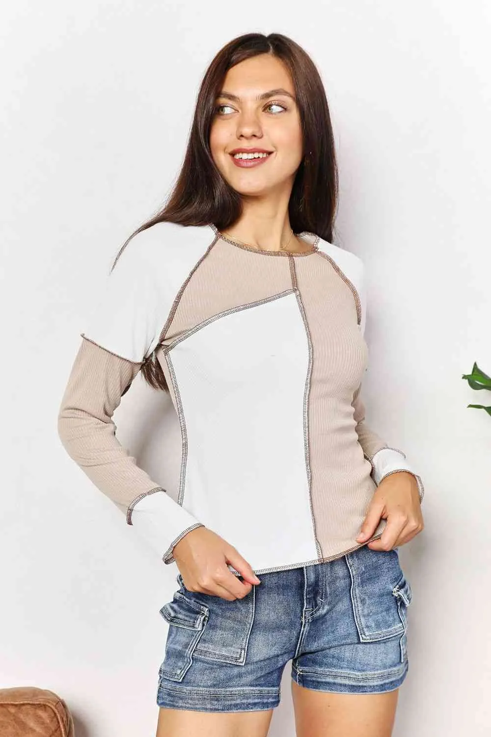 Women's Double Take Color Block Exposed Seam Top