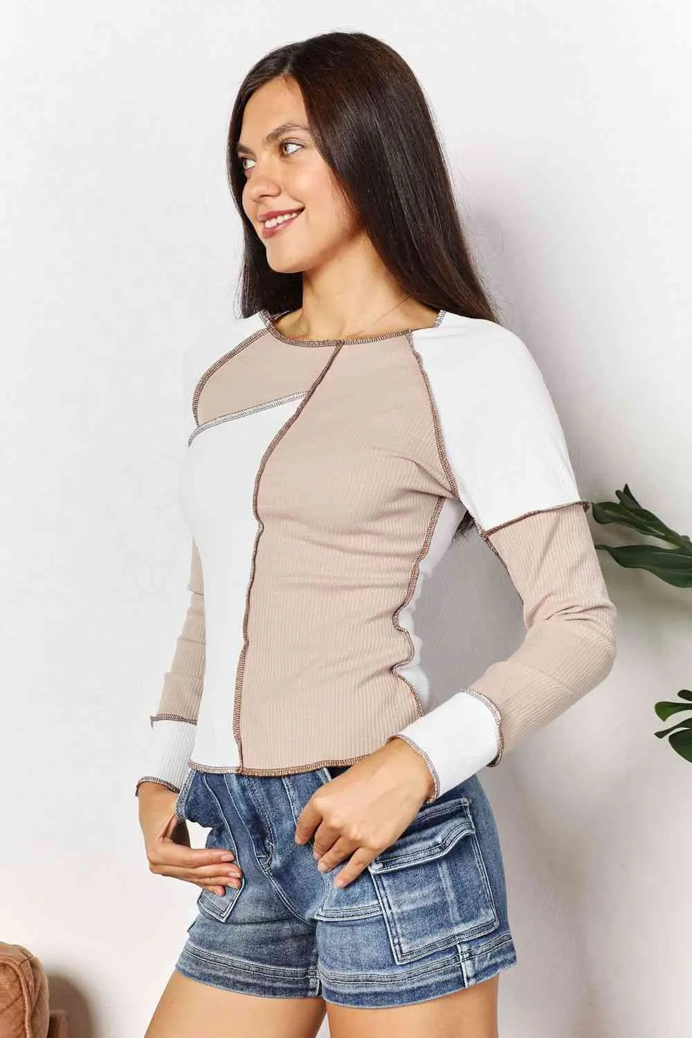 Women's Double Take Color Block Exposed Seam Top