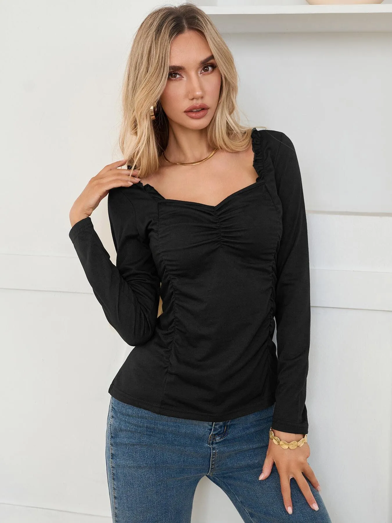 Women's Frill Decor Ruched top