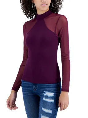 Women's Mesh Long Sleeve Top,Dark Purple