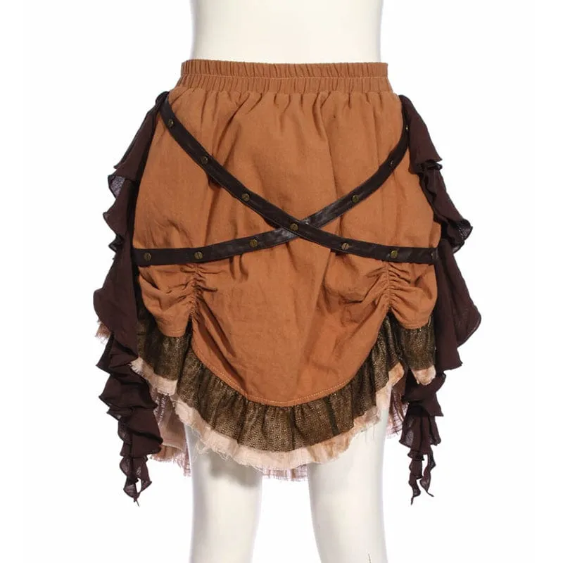 Women's Steampunk Irregular Layered Ruffled Skirt