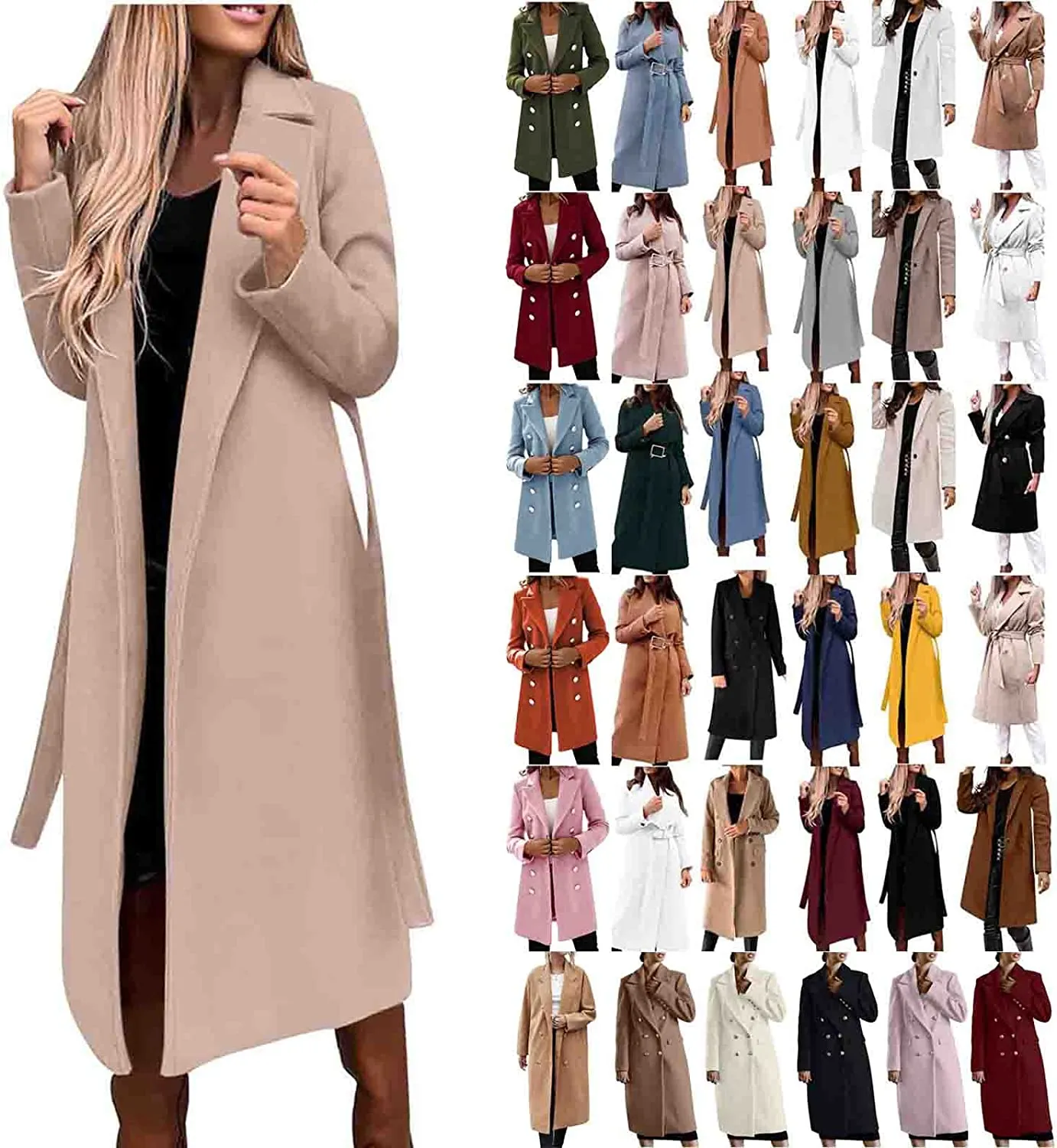 Women's Wool Coats for Women Classic Double Breasted Lapel Collar Jacket