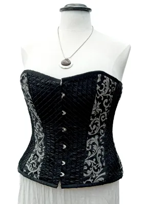 Y2K Boned Corset • Black   Silver Brocade • Back Lace  Closure