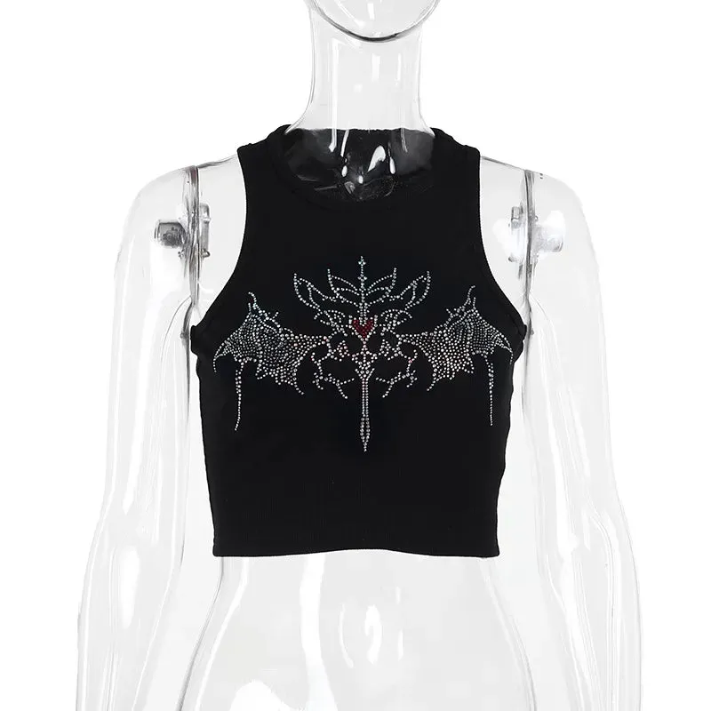 Y2K Fairy Vintage Rhinestone Grunge Crop Graphic Top