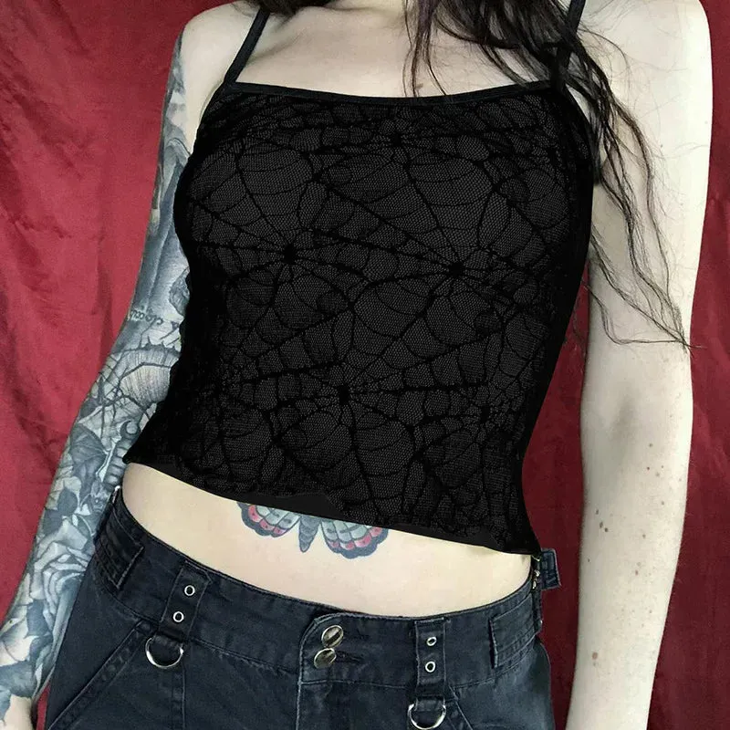 Y2K Mesh Lace Gothic Backless Sleeveless Crop Top