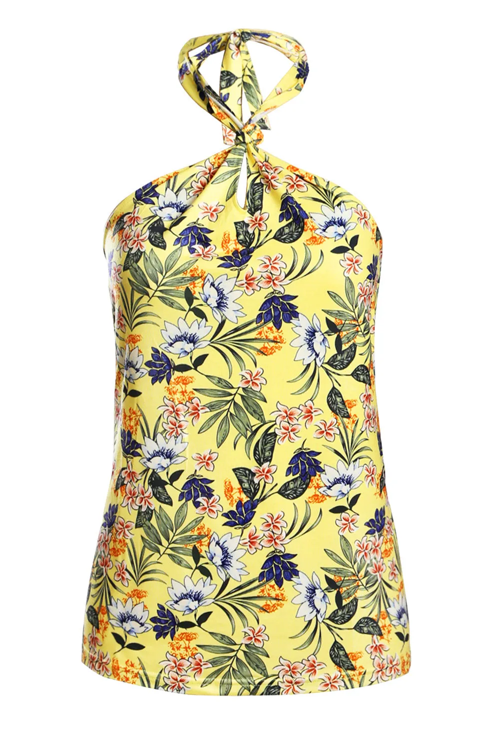 Yellow Boho Print Halter Tank Top