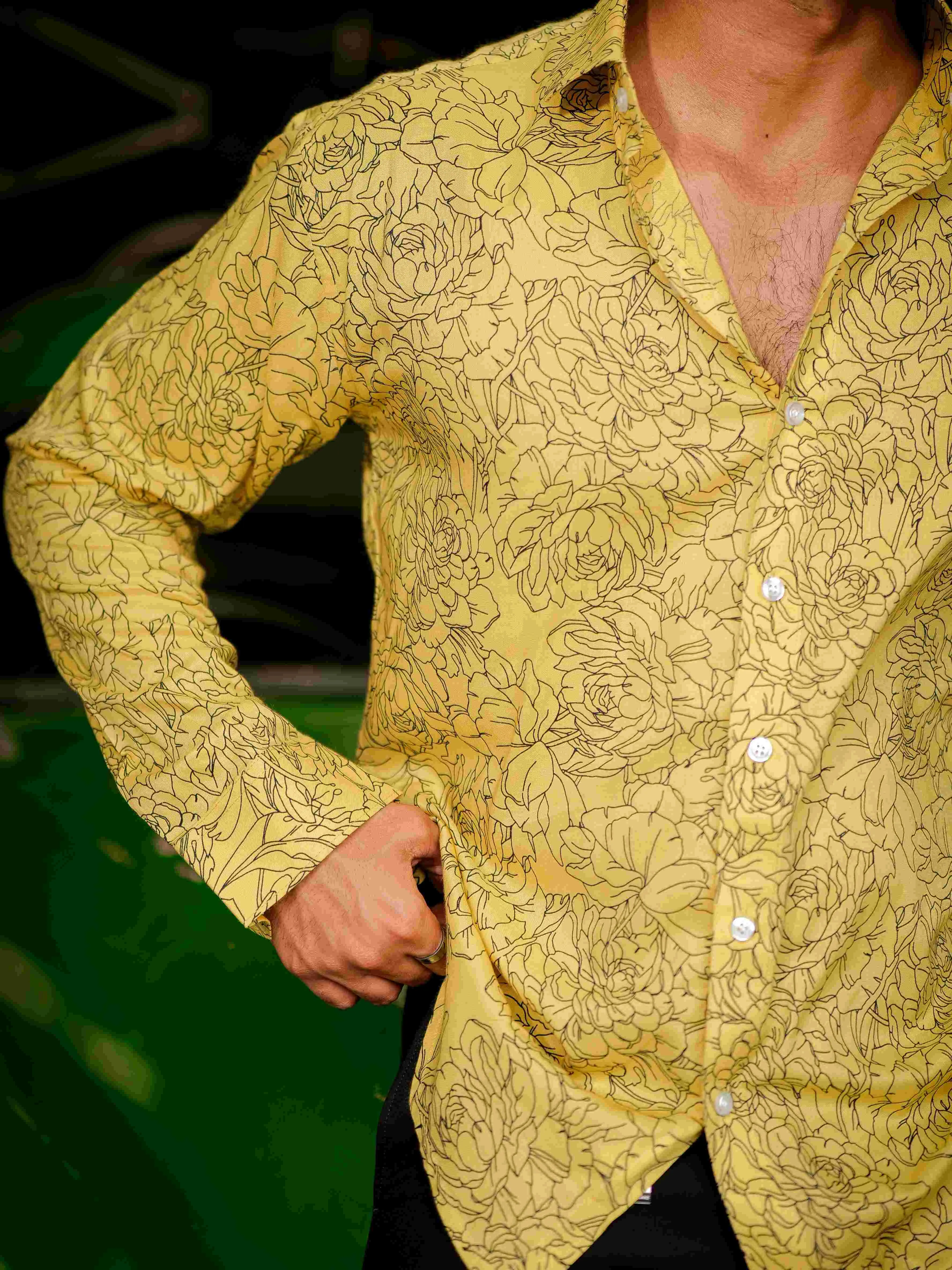 Yellow Modal Cotton Print Premium Shirt