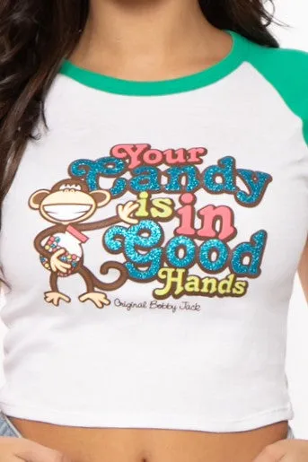 Your Candy - Bobby Jack Glitter Crop Raglan Top - White