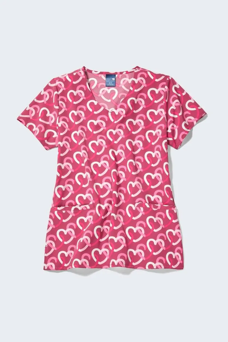 Z18213 Heart Links Women's Print Scrub Top