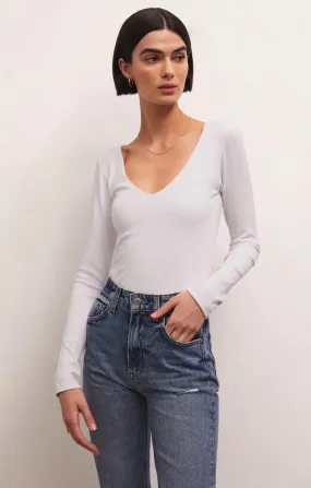 ZSU Aden White  V-Neck Rib Top